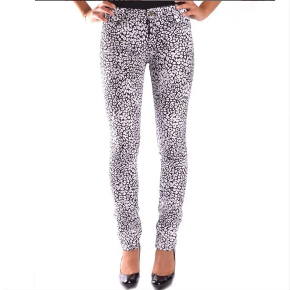 Saint Laurent Black And White “Baby Cat” Leopard Print Coated Jeans NWT